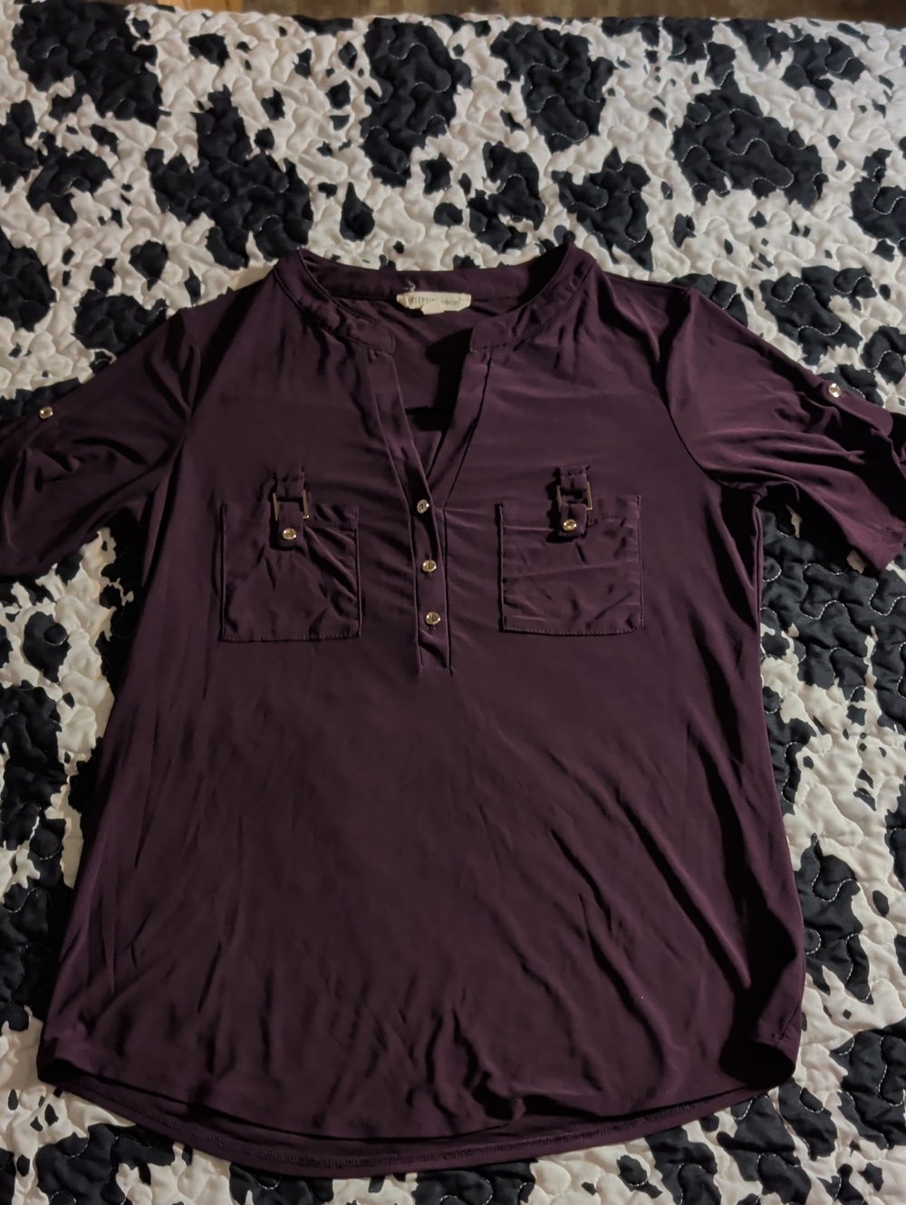 Perseption Women's Plum Henley Tunic with Chest Pockets